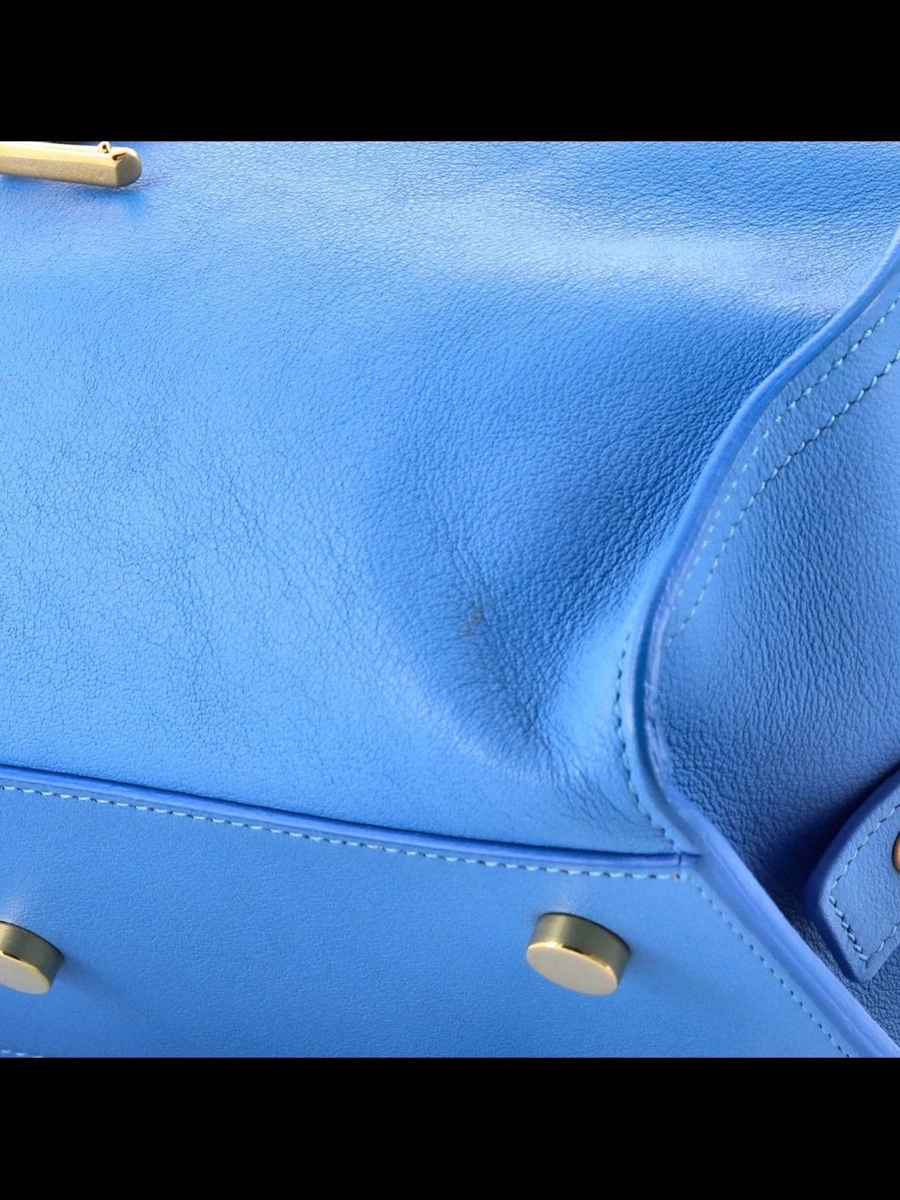 Saint Laurent Blue Leather Shoulder Bag with Gold YSL Logo cabas baby - Picture 6 of 7